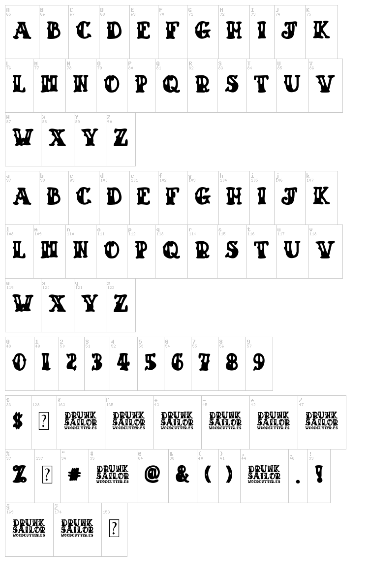 Drunk Sailor font map